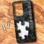 Missing Jigsaw Puzzle Piece Photograph Custom Samsung Galaxy S21 Ultra Case<br><div class="desc">My photograph highlights the single missing puzzle piece in a segment of a black jigsaw. Personalize the text, remove the text or edit using the design tool to select a font style, size and color you prefer. You can also transfer this design to other phone brand cases or one of...</div>