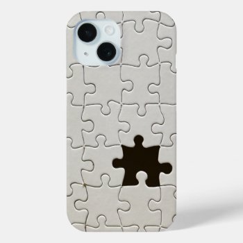 Missing Jigsaw Puzzle Piece White Iphone 15 Case by FlowstoneGraphics at Zazzle