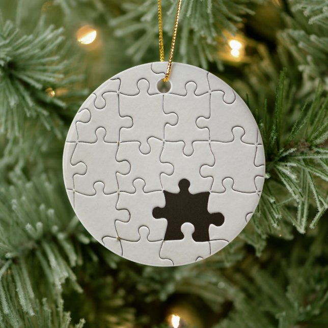 Missing Jigsaw Puzzle Piece White Ceramic Ornament (Tree)