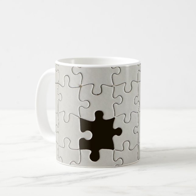 Missing Jigsaw Puzzle Piece White Coffee Mug (Front Left)