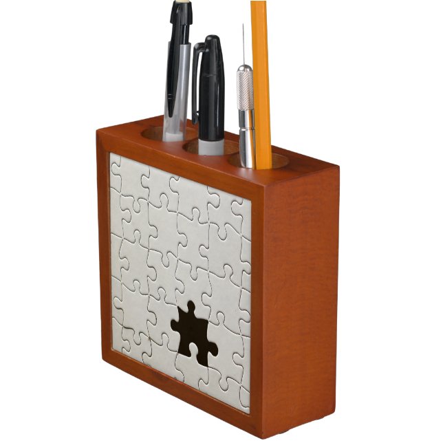 Missing Jigsaw Puzzle Piece White Pencil Holder (In Situ)