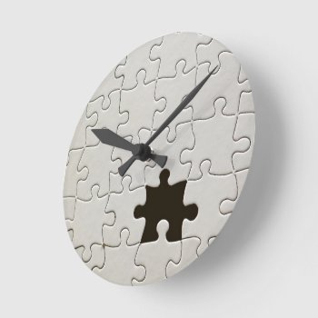 Missing Jigsaw Puzzle Piece White Round Clock by FlowstoneGraphics at Zazzle