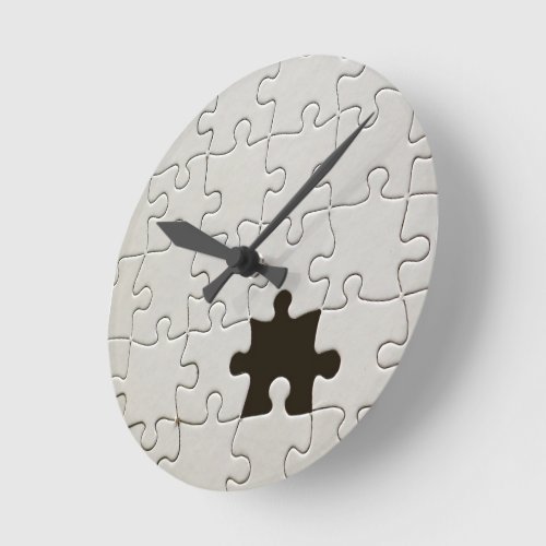 Missing Jigsaw Puzzle Piece White Round Clock