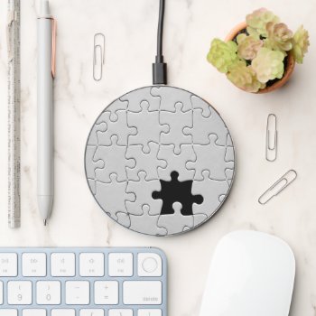 Missing Jigsaw Puzzle Piece White Wireless Charger by FlowstoneGraphics at Zazzle