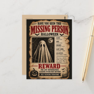 Missing Person Ghost Halloween Postcard