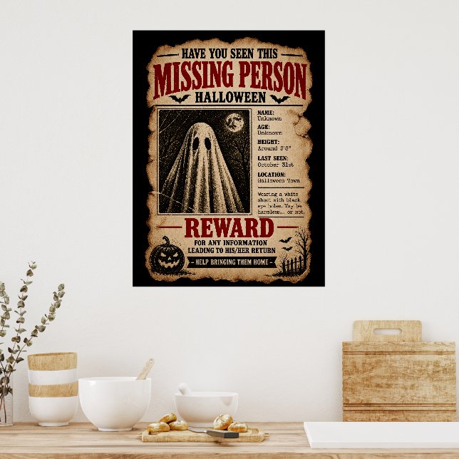 Missing Person Ghost Halloween Poster (Kitchen)