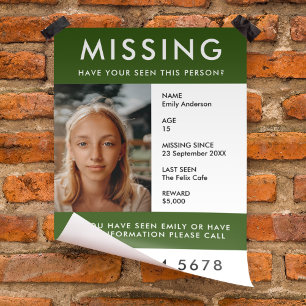 Missing Person   Modern Green Photo Poster Flyer