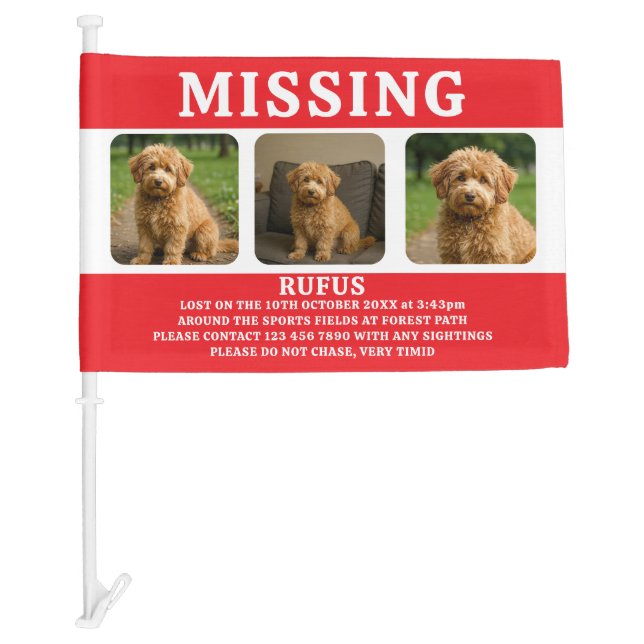 Missing Pet or Person Personalized Car Flag (Front)