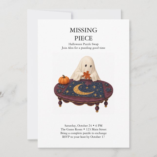 Missing Piece Halloween Puzzle Swap Invitation (Front)