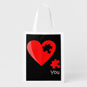 Missing Piece Heart Puzzle Valetines Day Shirt Gif Grocery Bag
