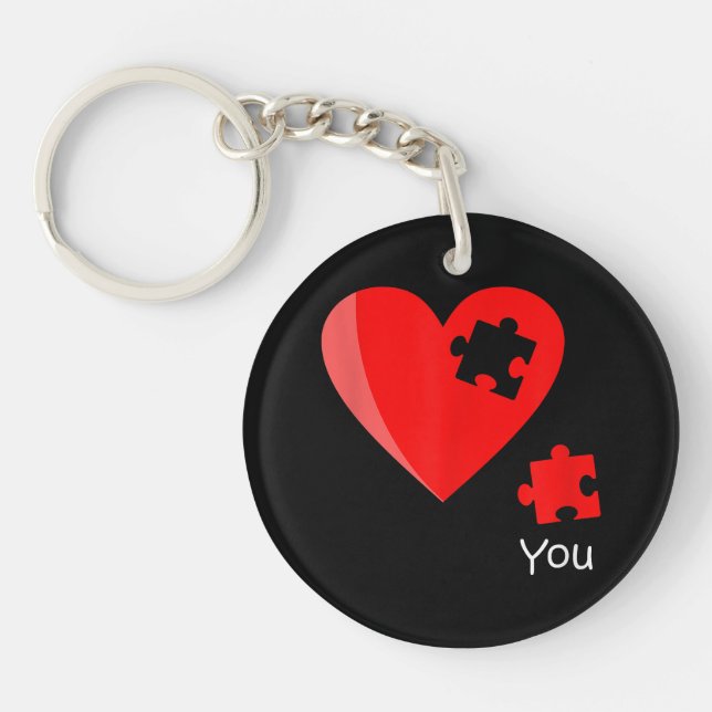 Missing Piece Heart Puzzle Valetines Day Shirt Gif Keychain (Front)