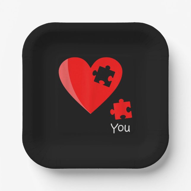 Missing Piece Heart Puzzle Valetines Day Shirt Gif Paper Plates (Front)