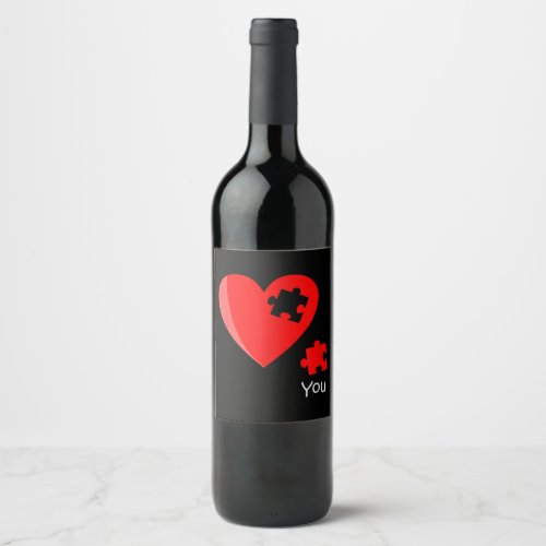 Missing Piece Heart Puzzle Valetines Day Shirt Gif Wine Label