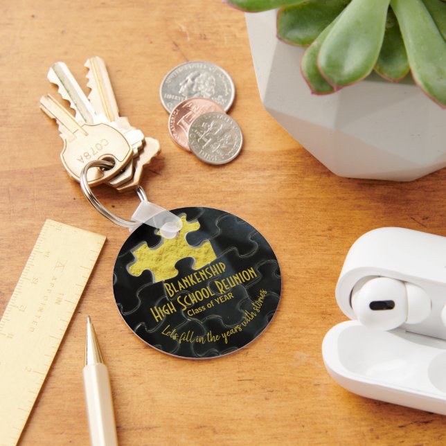 Missing Puzzle Piece Black Gold Class Reunion Keychain (Desk)