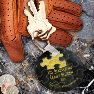 Missing Puzzle Piece Black Gold Family Reunion Keychain