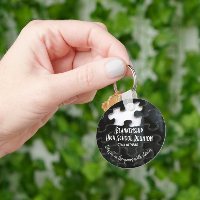 Missing Puzzle Piece Black White Class Reunion  Keychain (Hand)
