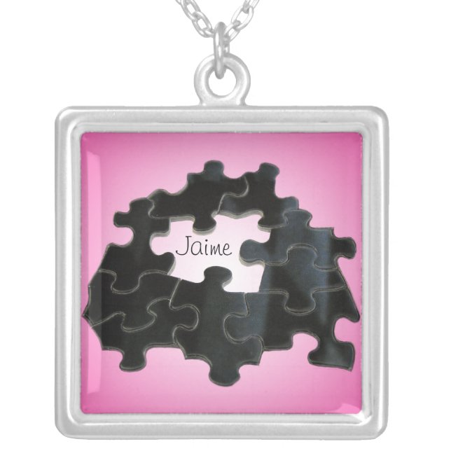 Missing Puzzle Piece Personalized Silver Plated Necklace (Front)