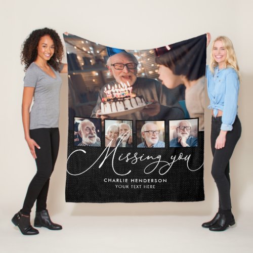 Missing You 5_Photo Collage Handwritten Memorial Fleece Blanket