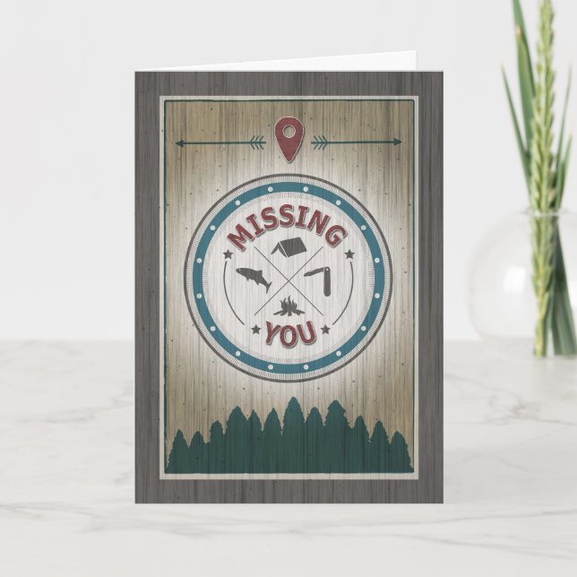 Missing You at Camp, Rustic Wood Graphics Card (Front)