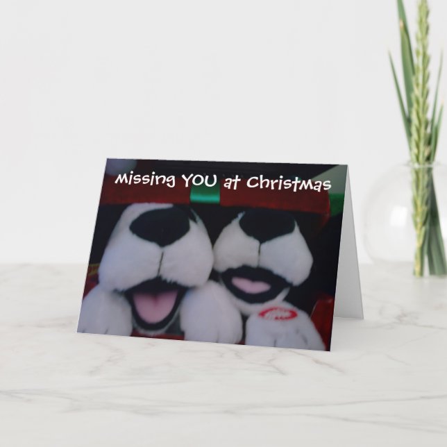 "MISSING YOU AT CHRISTMAS" STUFFED PUPPIES HOLIDAY CARD (Front)