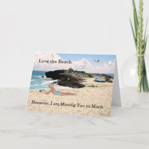Missing You Beach Scenic & Young Woman Card