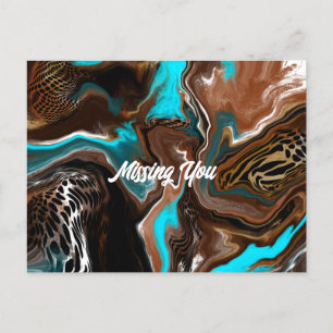 Missing You Brown and Blue Marble Fluid Art Postcard