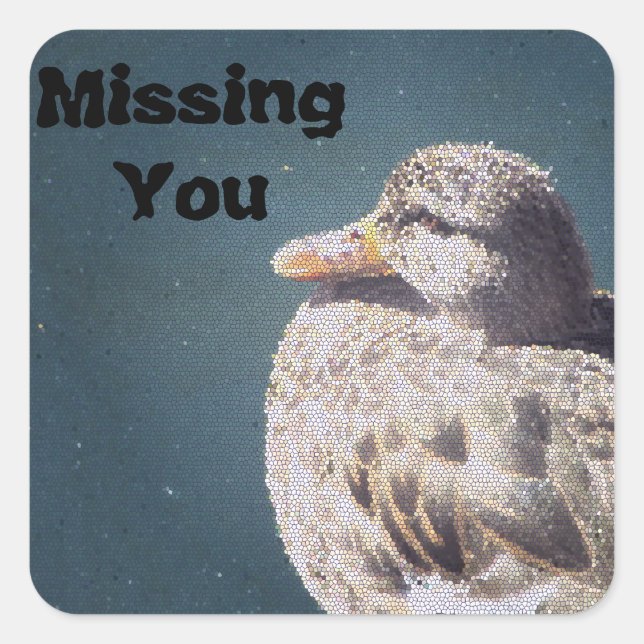 Missing You Brown Female Duck Artistic Bird Square Sticker (Front)