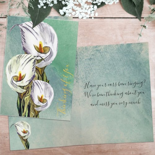 Missing You Calla Lilies Watercolor Custom Card