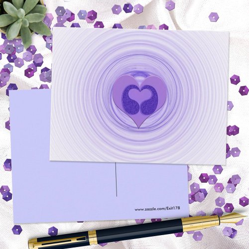 Missing You Double Purple Heart Spiral Art Postcard