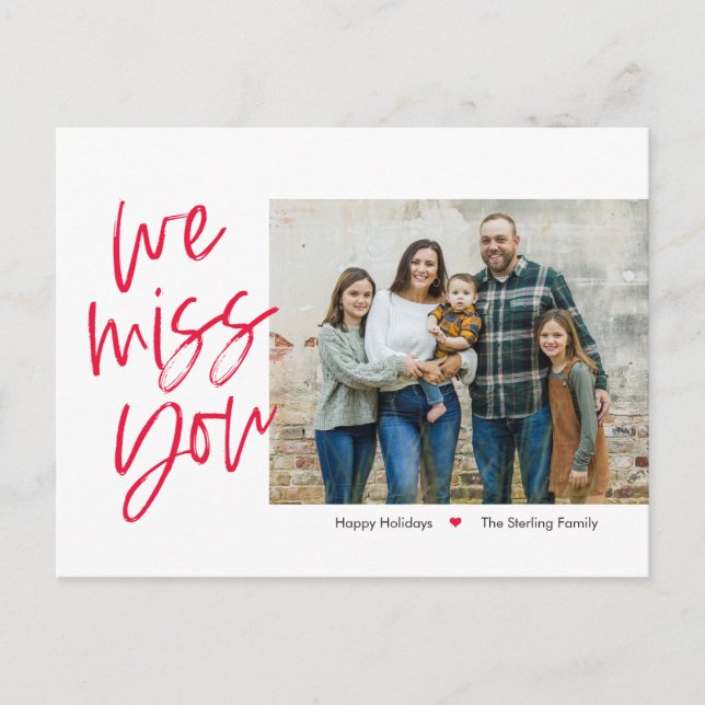Missing You Editable Color Holiday Photo Postcard (Front)