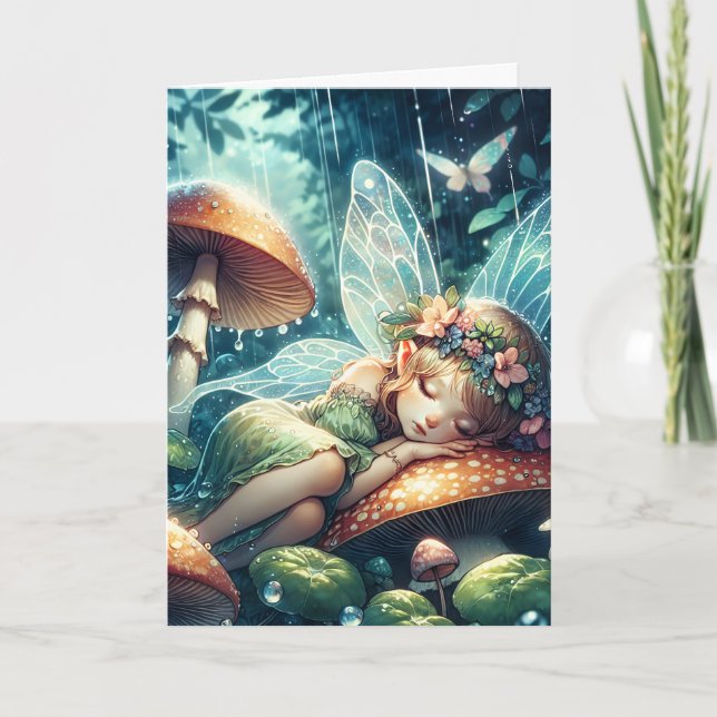 Missing You | Fairy Sleeping on a Mushroom Card (Front)