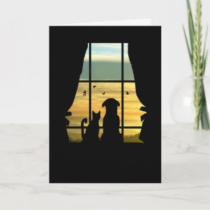 Missing You I Miss You Cute Dog and Cat in Window Card