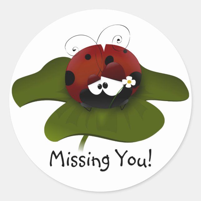Missing You Ladybug Classic Round Sticker (Front)