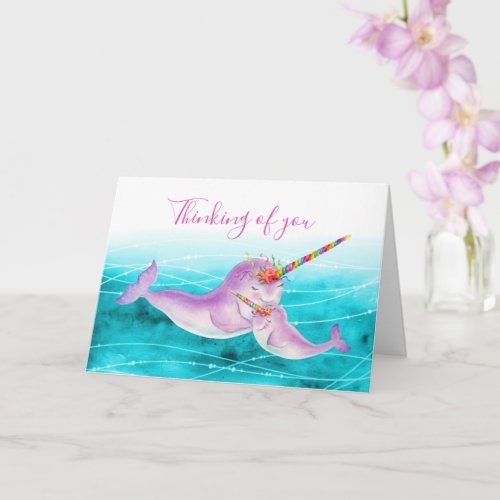 Missing you Narwhal underwater watercolor card