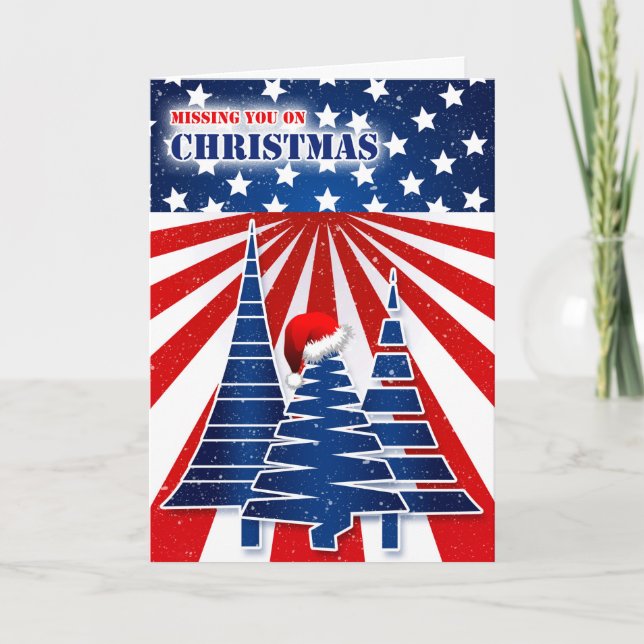 Missing You on Christmas Stars and Stripes Holiday Card (Front)