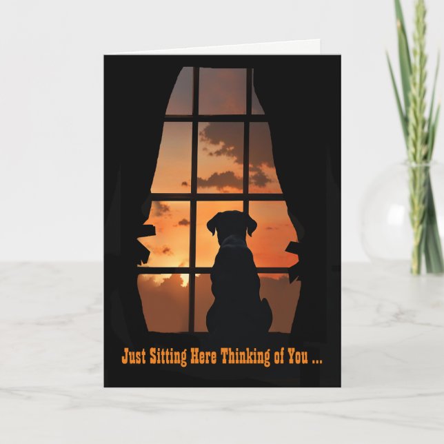 Missing You on Fathers Day Cute Dog in Window Card (Front)