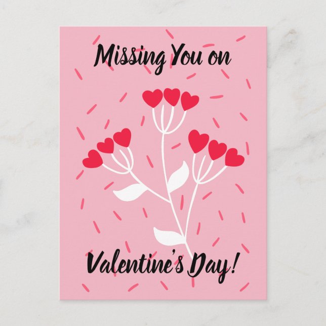 Missing You on Valentine's Day Heart Bouquet Holiday Postcard (Front)