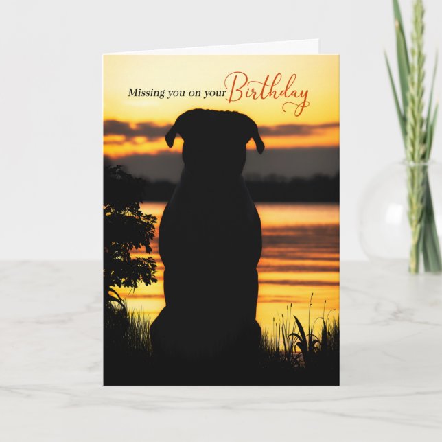 Missing You on Your Birthday Dog Silhouette Sunset Card (Front)