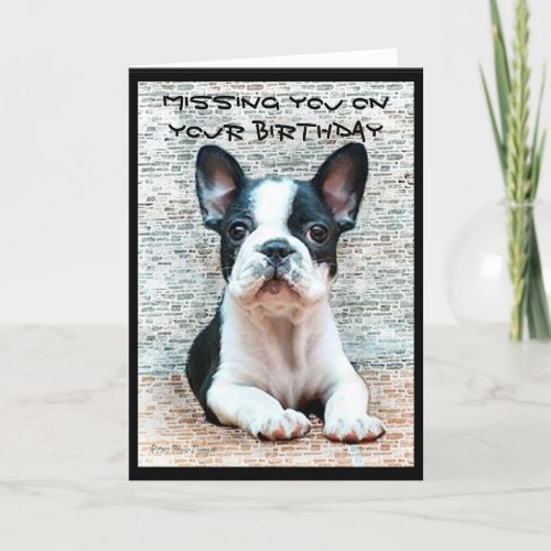 Missing you on your Birthday French Bulldog Card