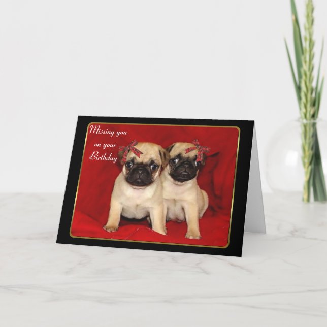 Missing you on your birthday puppies greeting card (Front)