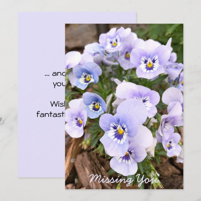 Missing You Pastel Purple Pansies Photo Custom Card (Front/Back)