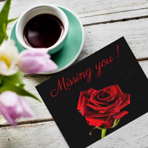 Missing you romantic red rose photo personalized postcard