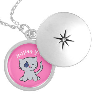 Missing You Sad Cat Cartoon Sweet Kawaii Locket Necklace