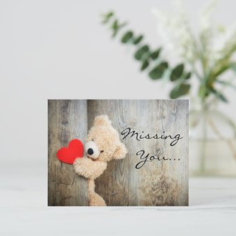 Missing you teddy bear postcard | Zazzle