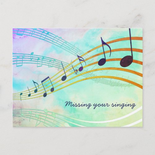 MISSING YOUR SINGING Pretty AQUA Musical Staves Postcard