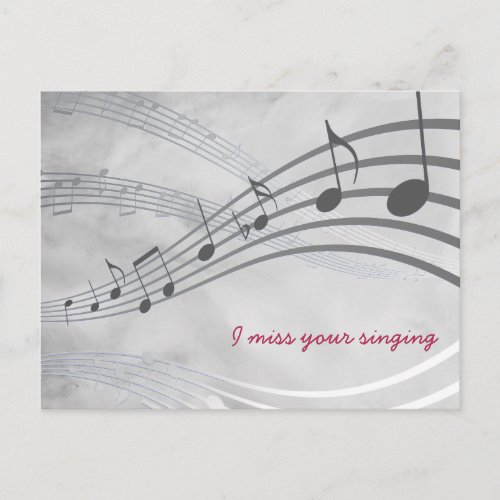 MISSING YOUR SINGING Pretty GRAY Musical Staves Postcard