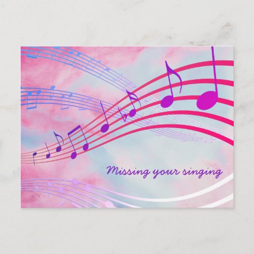 MISSING YOUR SINGING Pretty Pink Musical Staves Postcard