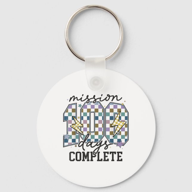 Mission 100 Days Complete Funny 100 Days Of School Keychain (Front)