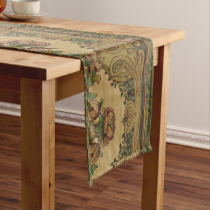 Mission Art Nouveau Style Floral & Foliage Frieze Short Table Runner