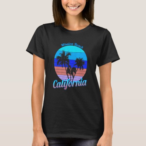 Mission Beach California Retro Palm Trees Beach Su T_Shirt